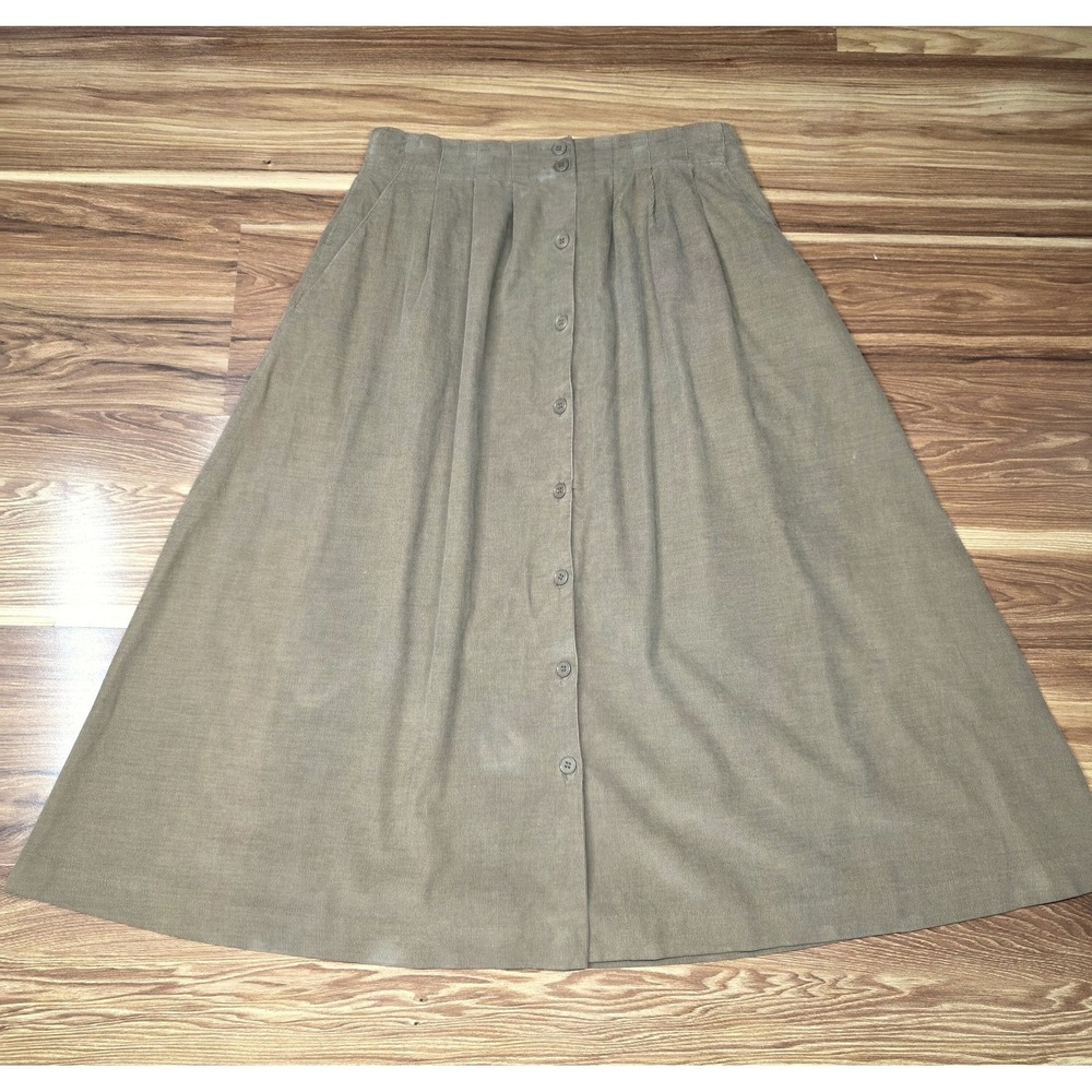 Vintage Button Front Corduroy Midi Skirt 10‎ Asto One Japan 80s Beige Tan